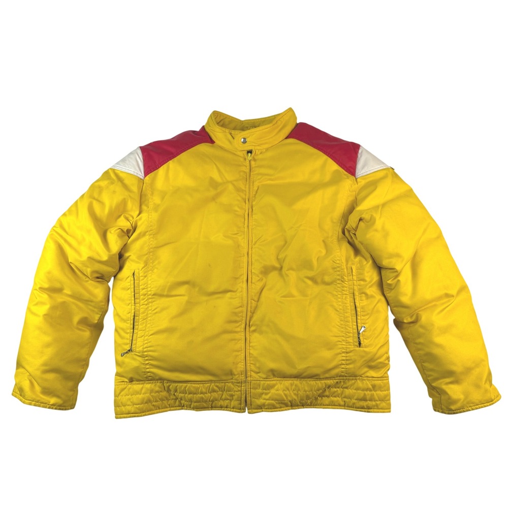 Vintage Alpine Designs Yellow Puffer Jacket Large Down Filled Made in USA Retro